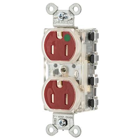 Hubbell Straight Blade Receptacle, 5-15R, 15 A, 125V AC, 2 Pole, 3 Wire, Flush Mount, Grounded SNAP8200RLTR