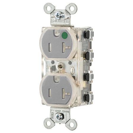 Hubbell Straight Blade Receptacle, 5-20R, 20 A, 125V AC, 2 Pole, 3 Wire, Flush Mount, Grounded SNAP8300GYLTR