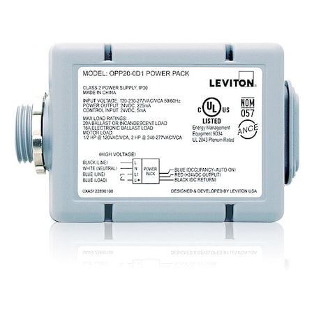 LEVITON Occupancy Sensor Power Pack, Gray OPP20-D2