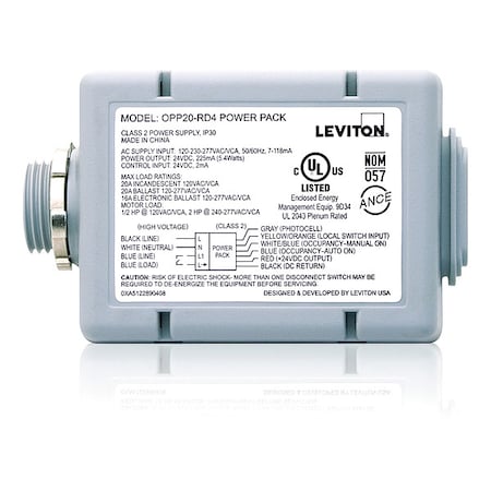 Leviton Occupancy Sensor Power Pack, Gray OPP20-RD4