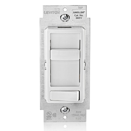Leviton Dimmer, 1-Pole/3-Way, 120VAC, White, ELV 66EV-10W