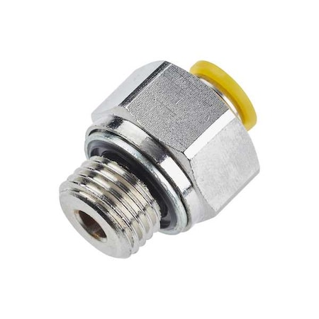 Parker Metric Metal Push-to-Connect Fitting, Brass, Silver 68PLP-10M-8G