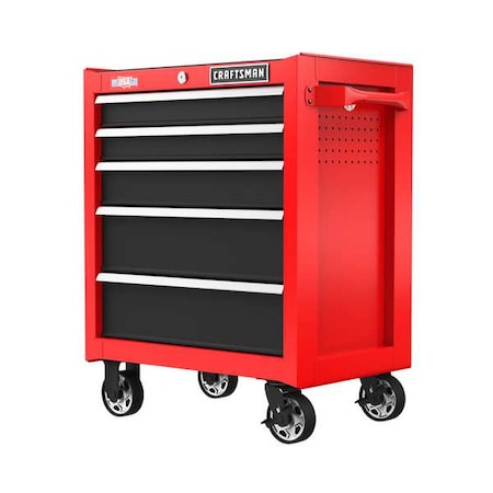 Craftsman S2000 Rolling Tool Cabinet, 5 Drawer, Black/Red, Steel, 26 in W x 18 in D x 34 in H CMST98264RB