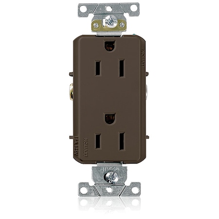 Leviton Straight Blade Receptacle, 5-15R, 15 A, 125V AC, 2 Pole, 3 Wire, Flush Mount, Self-Grounded 16242