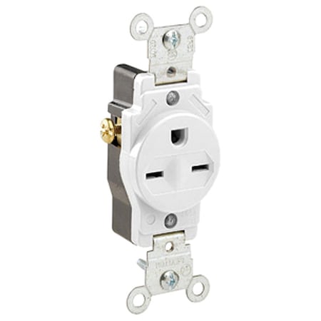 Leviton Straight Blade Receptacle, 6-15R, 15 A, 250V AC, 2 Pole, 3 Wire, Flush Mount, Grounded 5029-W