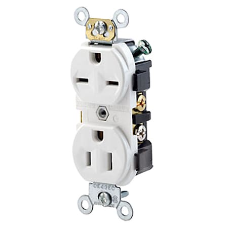 Leviton Straight Blade Receptacle, 5-15R, 6-15R, 15 A, 125V AC, 2 Pole, 3 Wire, Flush Mount, Self-Grounded 5031-W
