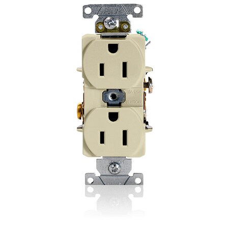 Leviton Straight Blade Receptacle, 5-15R, 15 A, 125V AC, 2 Pole, 3 Wire, Flush Mount, Grounded 5252-I