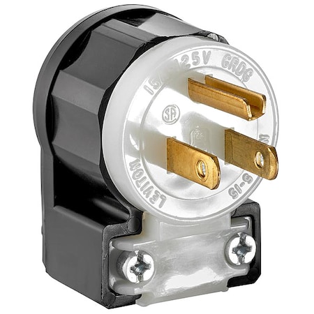 Leviton Straight Blade Plug, 5-15P, 15 A, 125V AC, 2 Pole, Screw Terminals, Grounded 5266-CA