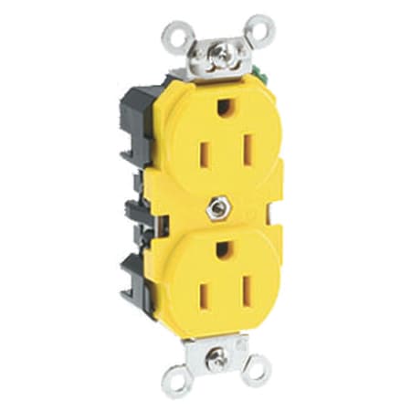 Leviton Straight Blade Receptacle, 5-15R, 15 A, 125V AC, 2 Pole, 3 Wire, Flush Mount, Single, Yellow 52CM-62