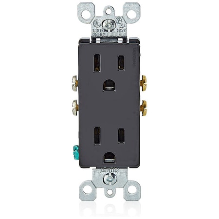 Leviton Straight Blade Receptacle, 5-15R, 15 A, 125V AC, 2 Pole, 3 Wire, Flush Mount, Grounded 5325-E