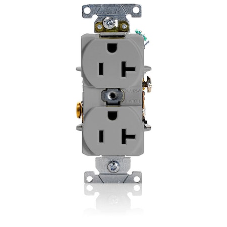 Leviton Straight Blade Receptacle, 5-20R, 20 A, 125V AC, 2 Pole, 3 Wire, Flush Mount, Self-Grounded 5352-GY
