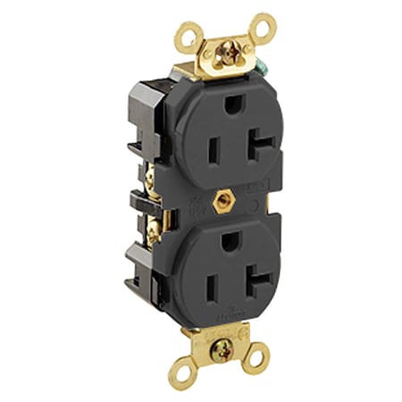 Leviton Straight Blade Receptacle, 5-20R, 20 A, 125V AC, 2 Pole, 3 Wire, Flush Mount, Single, Black 5362-E
