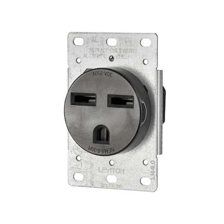 Leviton Straight Blade Receptacle, 6-30R, 30 A, 250V AC, 2 Pole, 3 Wire, Flush Mount, Grounded 5372-S00