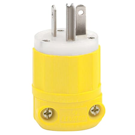 Leviton Straight Blade Plug, 5-20P, 20 A, 125V AC, 2 Pole, Screw Terminals, Grounded 53CM-66C