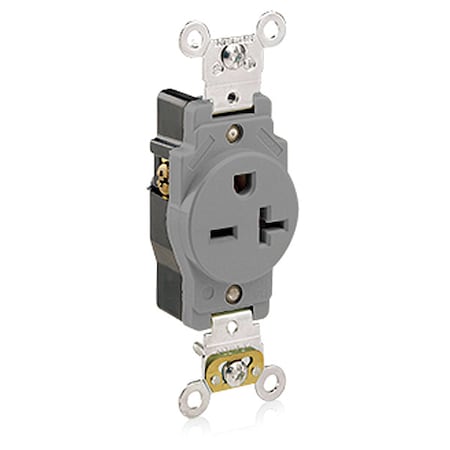 Leviton Straight Blade Receptacle, 6-20R, 20 A, 250V AC, 2 Pole, 3 Wire, Flush Mount, Self-Grounded 5461-GY