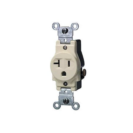 Leviton Straight Blade Receptacle, 5-20R, 20 A, 125V AC, 2 Pole, 3 Wire, Flush Mount, Grounded 5801-I