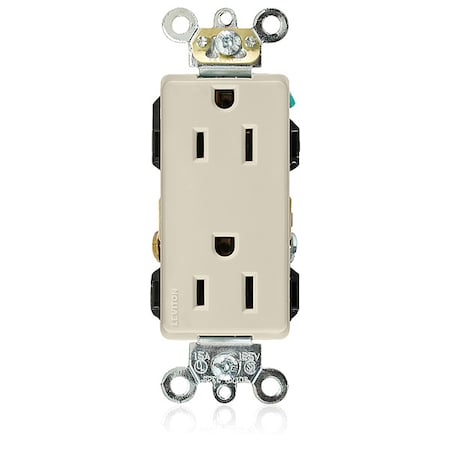 Leviton Straight Blade Receptacle, 5-15R, 15 A, 125V AC, 2 Pole, 3 Wire, Flush Mount, Self-Grounded 16262-I