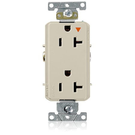 Leviton Straight Blade Receptacle, 5-20R, 20 A, 125V AC, 2 Pole, 3 Wire, Flush Mount, Single, Ivory 16362-IIG