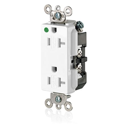 Leviton Straight Blade Receptacle, 5-20R, 20 A, 125V AC, 2 Pole, 3 Wire, Flush Mount, Self-Grounded 16362-SGW