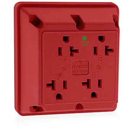 Leviton Straight Blade Receptacle, 5-20R, 20 A, 125V AC, 2 Pole, 3 Wire, Surface Mount, Single, Red 21254-HR