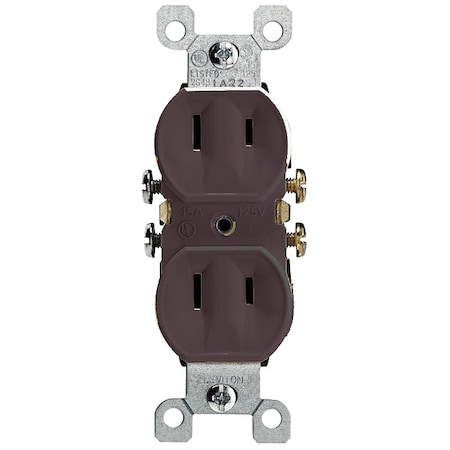 Leviton Straight Blade Receptacle, 1-15R, 15 A, 125V AC, 2 Pole, 2 Wire, Surface Mount, Non-Grounded 223