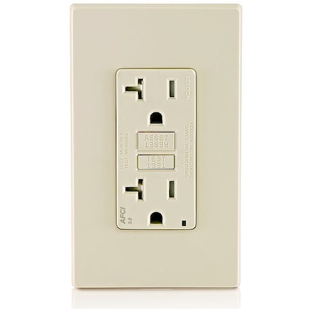 Leviton Straight Blade Receptacle, 5-20R, 20 A, 125V AC, 2 Pole, 3 Wire, Flush Mount, Single, Light Almond AFTR2-T