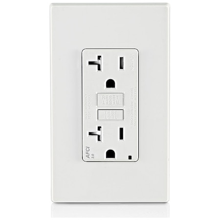 Leviton Straight Blade Receptacle, 5-20R, 20 A, 125V AC, 2 Pole, 3 Wire, Flush Mount, Single, White AFTR2-W