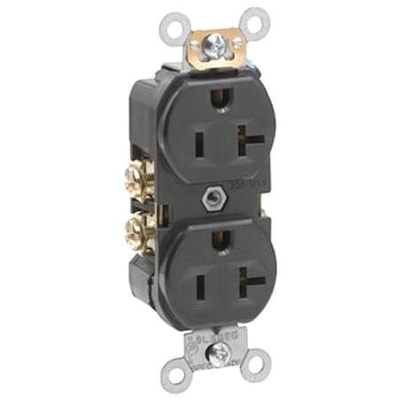 Leviton Straight Blade Receptacle, 5-20R, 20 A, 125V AC, 2 Pole, 3 Wire, Flush Mount, Self-Grounded BR20-E