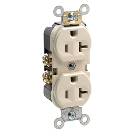 Leviton Straight Blade Receptacle, 5-20R, 20 A, 125V AC, 2 Pole, 3 Wire, Flush Mount, Self-Grounded BR20-I