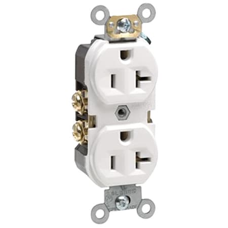 Leviton Straight Blade Receptacle, 5-20R, 20 A, 125V AC, 2 Pole, 3 Wire, Flush Mount, Self-Grounded BR20-W