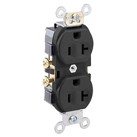 Leviton Straight Blade Receptacle, 5-20R, 20 A, 125V AC, 2 Pole, 3 Wire, Flush Mount, Self-Grounded CR20-E