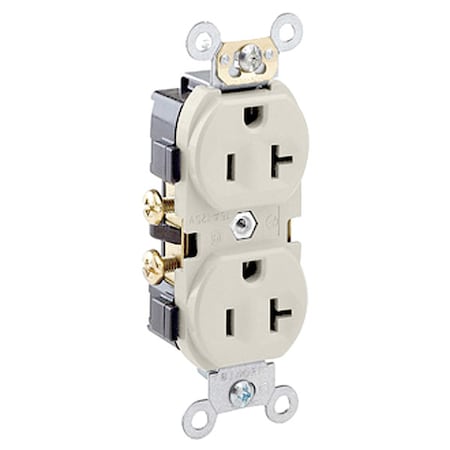 Leviton Straight Blade Receptacle, 5-20R, 20 A, 125V AC, 2 Pole, 3 Wire, Flush Mount, Self-Grounded CR20-T