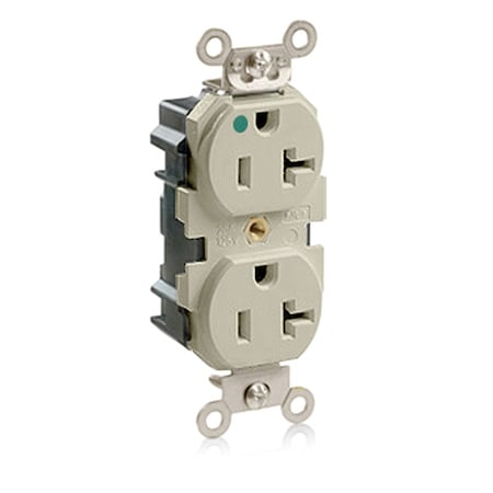 Leviton Straight Blade Receptacle, 5-20R, 20 A, 125V AC, 2 Pole, 3 Wire, Flush Mount, Self-Grounded MT830-I