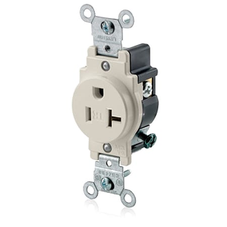 Leviton Straight Blade Receptacle, 5-20R, 20 A, 125V AC, 2 Pole, 3 Wire, Flush Mount, Grounded T5020-T