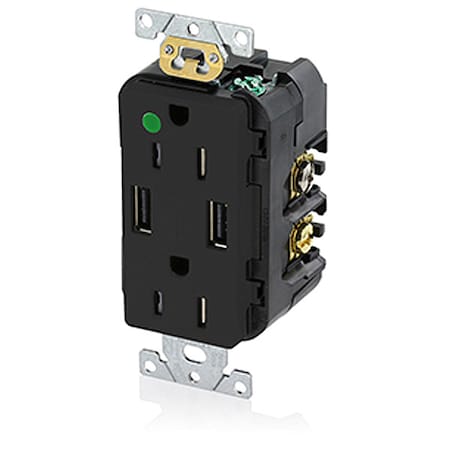 Leviton Straight Blade Receptacle, 5-15R, 15 A, 125V AC, 2 Pole, 3 Wire, Flush Mount, Self-Grounded T5632-HGE
