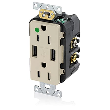 Leviton Straight Blade Receptacle, 5-15R, 15 A, 125V AC, 2 Pole, 3 Wire, Flush Mount, Self-Grounded T5632-HGI