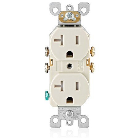 Leviton Straight Blade Receptacle, 5-20R, 20 A, 125V AC, 2 Pole, 3 Wire, Flush Mount, Self-Grounded T5820-T