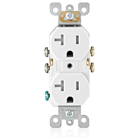 Leviton Straight Blade Receptacle, 5-20R, 20 A, 125V AC, 2 Pole, 3 Wire, Flush Mount, Self-Grounded T5820-W