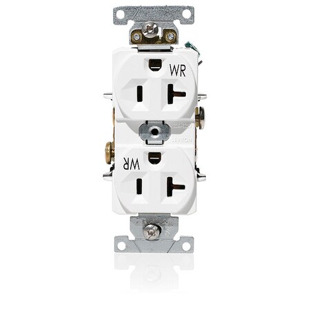 Leviton Straight Blade Receptacle, 5-20R, 20 A, 125V AC, 2 Pole, 3 Wire, Flush Mount, Grounded WBR20-W