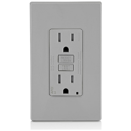 Leviton Straight Blade Receptacle, 5-15R, 15 A, 125V AC, 2 Pole, 3 Wire, Flush Mount, Single, Gray AFTR1-GY