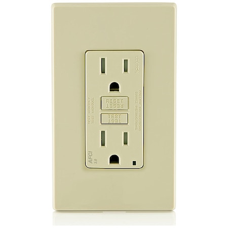 Leviton Straight Blade Receptacle, 5-15R, 15 A, 125V AC, 2 Pole, 3 Wire, Flush Mount, Single, Ivory AFTR1-I