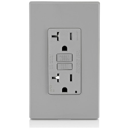 Leviton Straight Blade Receptacle, 5-20R, 20 A, 125V AC, 2 Pole, 3 Wire, Flush Mount, Single, Gray AFTR2-GY