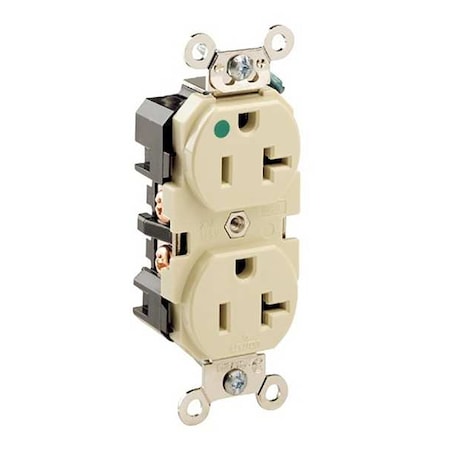 Leviton Straight Blade Receptacle, 5-20R, 20 A, 125V AC, 2 Pole, 3 Wire, Flush Mount, Single, Ivory 8300-I