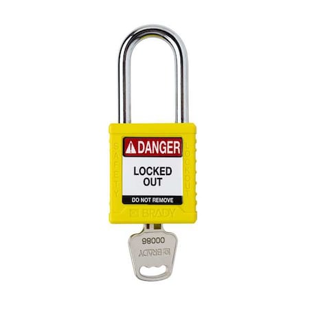 Brady Padlock, Keyed Different, Nylon, Yellow, 1 1/2 in Shackle Height, 1 1/2 in Body Width SDPL-YLW-38ST-KD