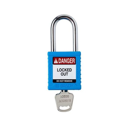 Brady Padlock, Keyed Different, Nylon, Blue, 1 1/2 in Shackle Height, 1 1/2 in Body Width, 1 No. of Keys SDPL-BLU-38ST-KD