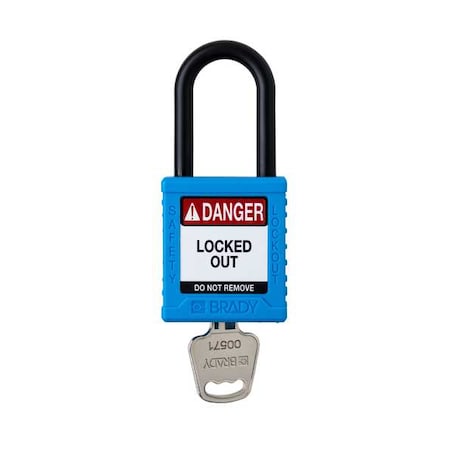 Brady Padlock, Keyed Different, Nylon, Blue, 1 1/2 in Shackle Height, 1 1/2 in Body Width, 1 No. of Keys SDPL-BLU-38PL-KD