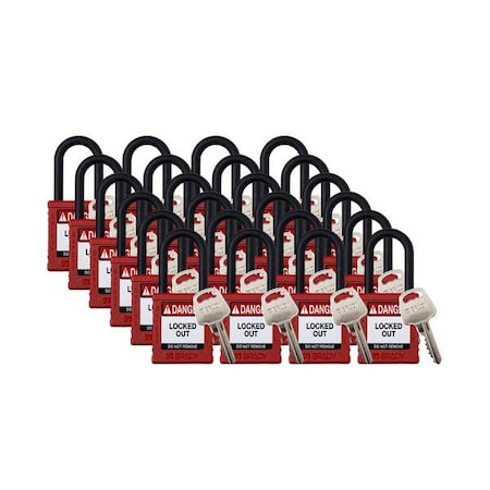 BRADY Padlock, 6 Pins, Red, PK24 SDPL-RED-38PL-KA24