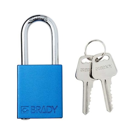 Brady Padlock, Keyed Different, Aluminum, Blue, 1 1/2 in Shackle Height, 1 1/2 in Body Width SDAL-BLU-38ST-KD