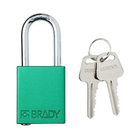 Brady Padlock, Keyed Different, Aluminum, Green, 1 1/2 in Shackle Height, 1 1/2 in Body Width SDAL-GRN-38ST-KD