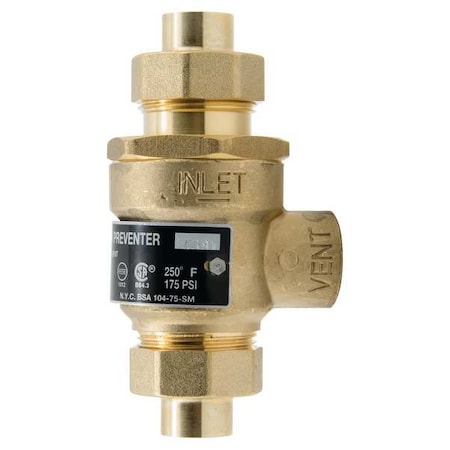Watts Backflow Preventer, Size 1/2", 175 psi 1/2 9DS-M3
